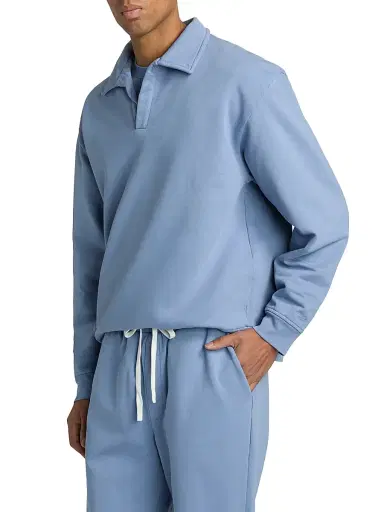 Saks Fifth Avenue Men's Foundation Johnny-Collar Fleece Polo Shirt - Mountain Bluebird - Size XXL | Thumbnail 4 Saks Fifth Avenue Men's Foundation Johnny-Collar Fleece Polo Shirt - Mountain Bluebird - Size XXL | Thumbnail 4