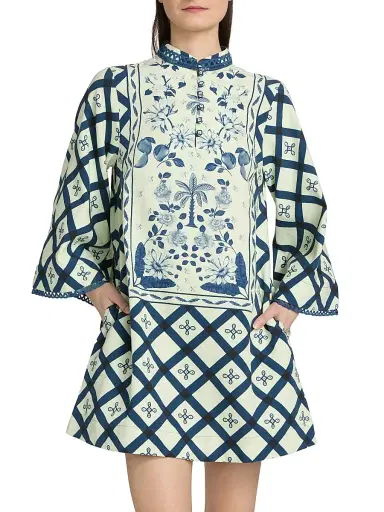 VERANDAH Women's Pushpanjali Printed Caftan Minidress | Thumbnail 3