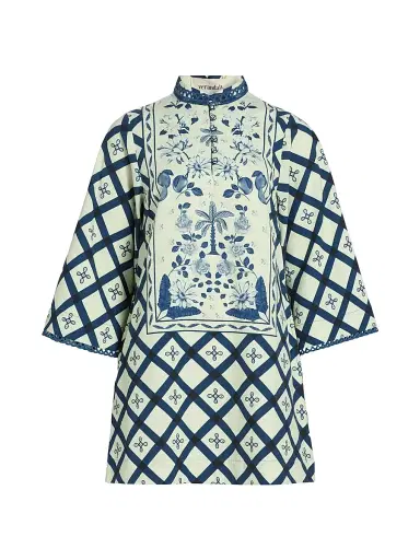 VERANDAH Women's Pushpanjali Printed Caftan Minidress | Thumbnail 1