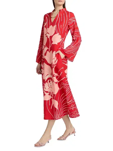 VERANDAH Women's Pushpanjali Wild Tulip Linen-Cotton Tunic Dress - Blush And Red Mono Wild Tulip - Size Medium | Thumbnail 2 VERANDAH Women's Pushpanjali Wild Tulip Linen-Cotton Tunic Dress - Blush And Red Mono Wild Tulip - Size Medium | Thumbnail 2