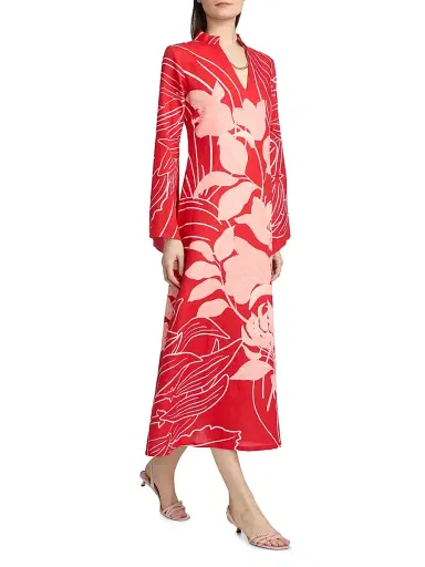 VERANDAH Women's Pushpanjali Wild Tulip Linen-Cotton Tunic Dress - Blush And Red Mono Wild Tulip - Size Medium | Thumbnail 4 VERANDAH Women's Pushpanjali Wild Tulip Linen-Cotton Tunic Dress - Blush And Red Mono Wild Tulip - Size Medium | Thumbnail 4