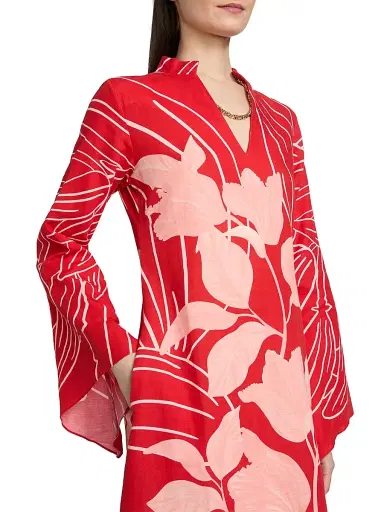 VERANDAH Women's Pushpanjali Wild Tulip Linen-Cotton Tunic Dress - Blush And Red Mono Wild Tulip - Size Medium | Thumbnail 6 VERANDAH Women's Pushpanjali Wild Tulip Linen-Cotton Tunic Dress - Blush And Red Mono Wild Tulip - Size Medium | Thumbnail 6