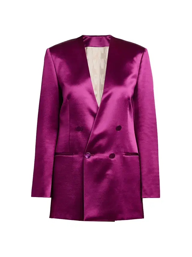 Women's Satin Double-Breasted Blazer - Violet