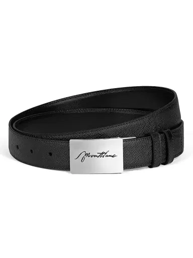 Montblanc Men's Cursive-Logo Buckle-Plate Reversible Leather Belt - Black | Thumbnail 1 Montblanc Men's Cursive-Logo Buckle-Plate Reversible Leather Belt - Black | Thumbnail 1