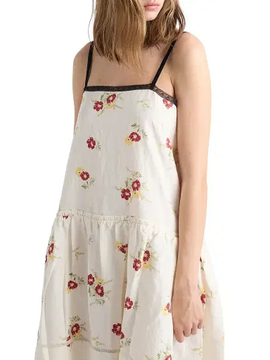 Prada Women's Embroidered Linen Mini-Dress with Floral Motif - Red - Size 6 | Thumbnail 4