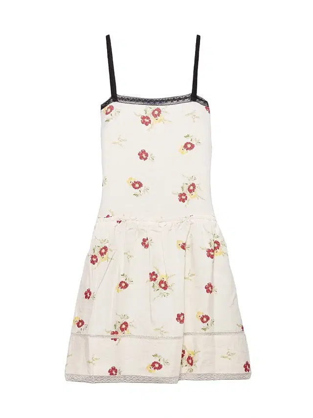 Women's Embroidered Linen Mini-Dress with Floral Motif - Red