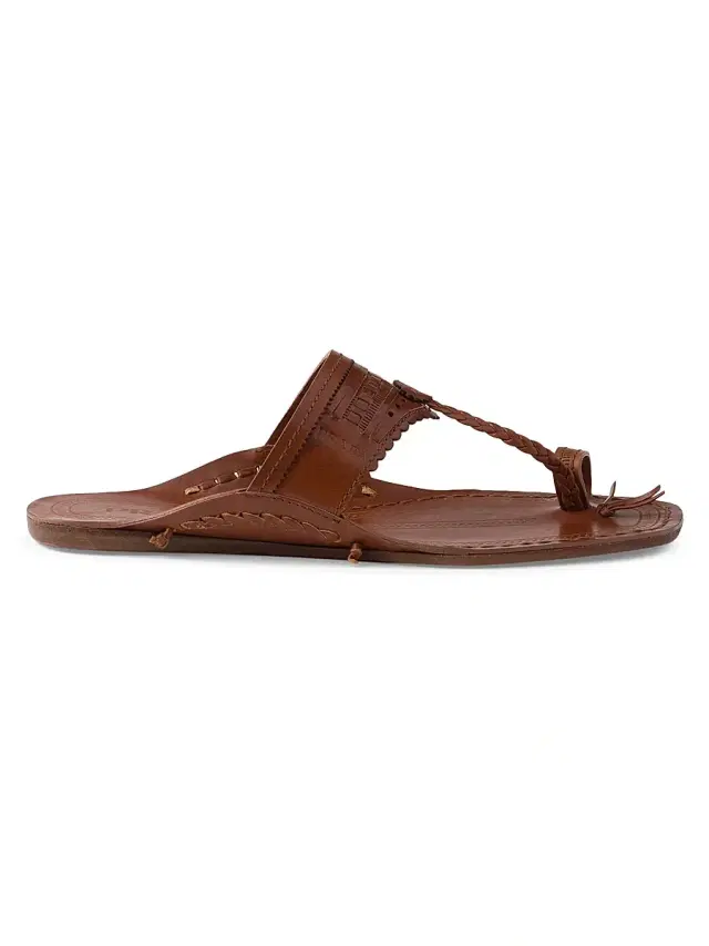 Women's Made in India Inspired by Kolhapuri Chappal Leather Sandals - Brown