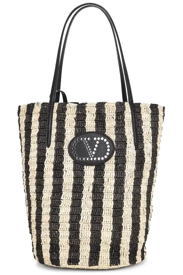 Crochet Raffia VLogo Signature Bucket Bag