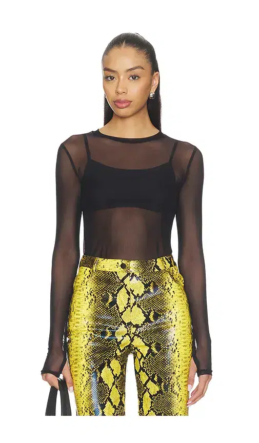 Michael Lauren Vero Long Sleeve Fitted Mesh Top