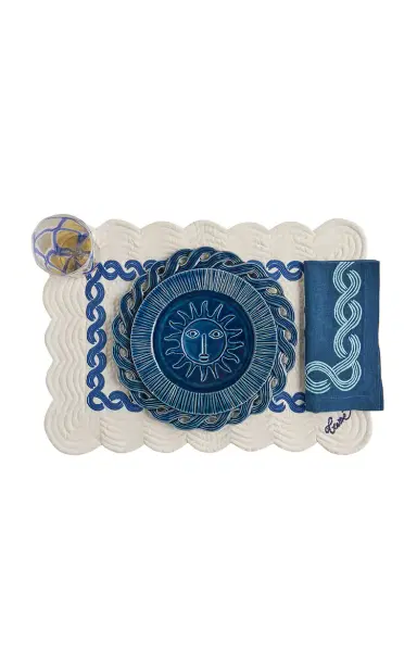 Tressé Navy Braid Embroidered Placemat - White | Thumbnail 2