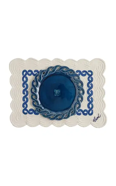 Tressé Navy Braid Embroidered Placemat - White | Thumbnail 3
