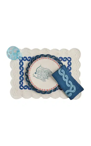 Tressé Navy Braid Embroidered Placemat - White | Thumbnail 4