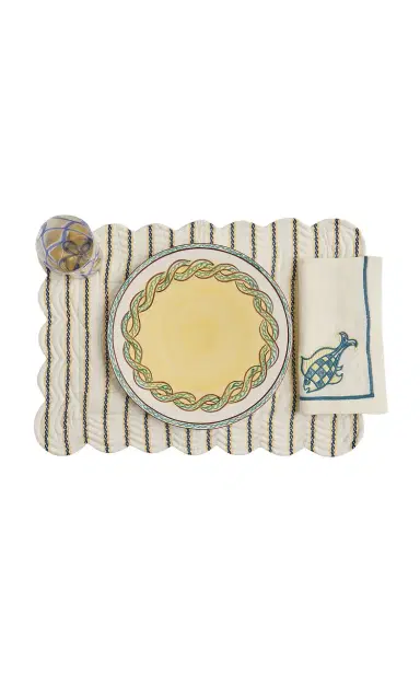Tressé Navy Braid Embroidered Placemat - White | Thumbnail 6