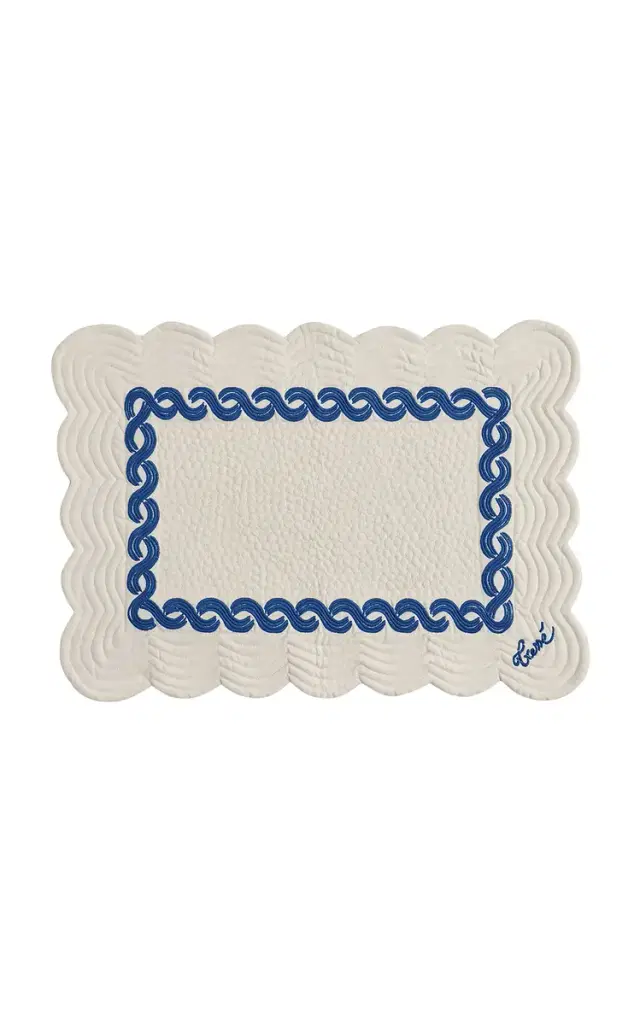 Tressé Navy Braid Embroidered Placemat - White