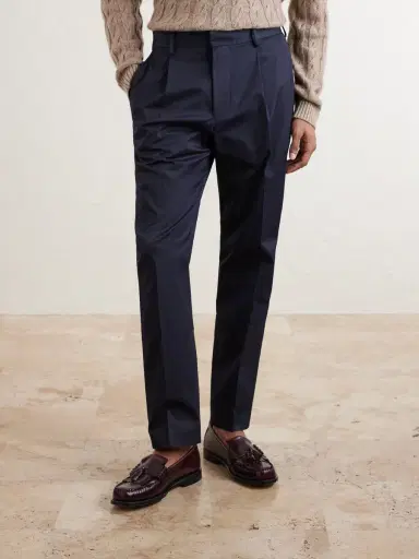 NN07 Tapered Pleated Organic Cotton-Blend Twill Trousers - Men | Thumbnail 3