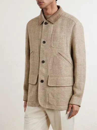 Ralph Lauren Purple Label Corduroy and Suede-Trimmed Herringbone Linen Field Jacket - Men | Thumbnail 3