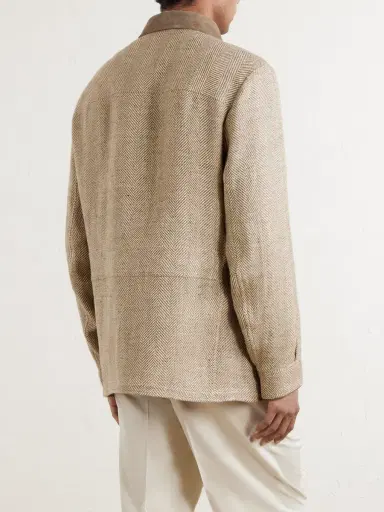 Ralph Lauren Purple Label Corduroy and Suede-Trimmed Herringbone Linen Field Jacket - Men | Thumbnail 4