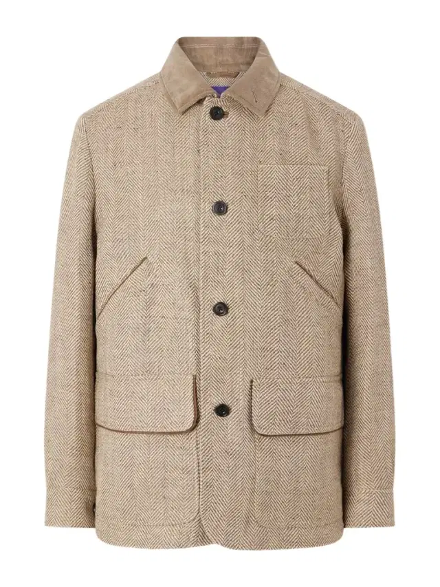 Ralph Lauren Purple Label Corduroy and Suede-Trimmed Herringbone Linen Field Jacket - Men