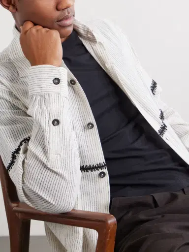 Kartik Research Rabari Embroidered Pinstriped Shirt - Men | Thumbnail 5 Kartik Research Rabari Embroidered Pinstriped Shirt - Men | Thumbnail 5