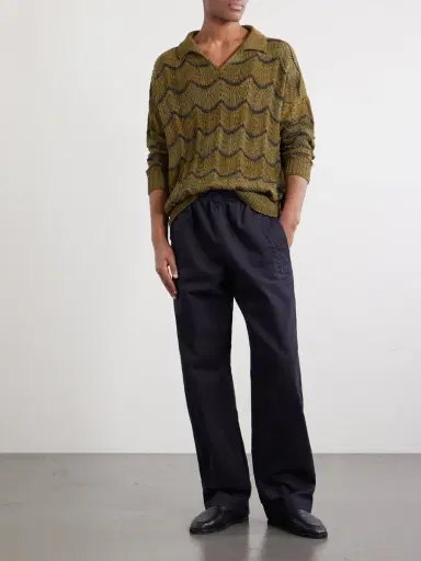 Kartik Research Striped Knitted Cotton Polo Sweater - Men | Thumbnail 2