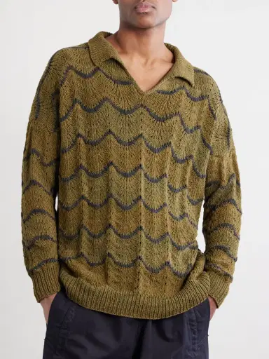 Kartik Research Striped Knitted Cotton Polo Sweater - Men | Thumbnail 3