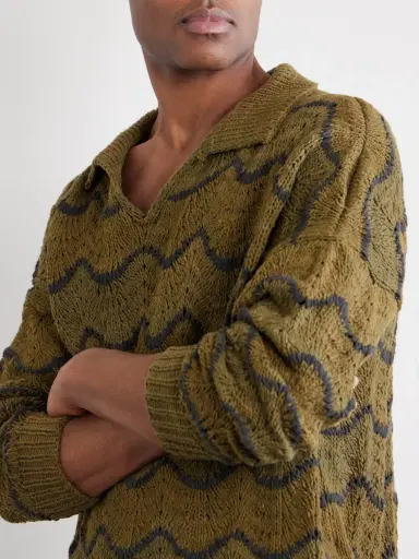 Kartik Research Striped Knitted Cotton Polo Sweater - Men | Thumbnail 5