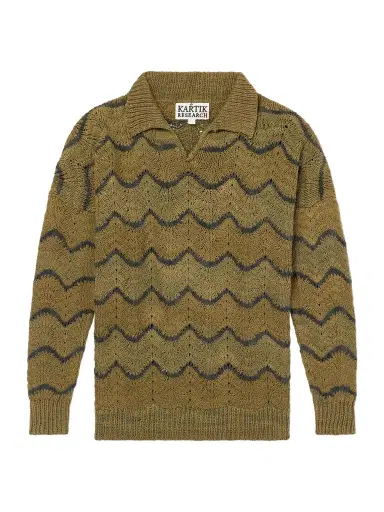 Kartik Research Striped Knitted Cotton Polo Sweater - Men | Thumbnail 1