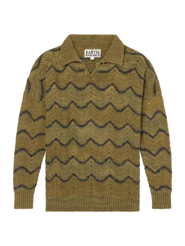 Kartik Research Striped Knitted Cotton Polo Sweater - Men