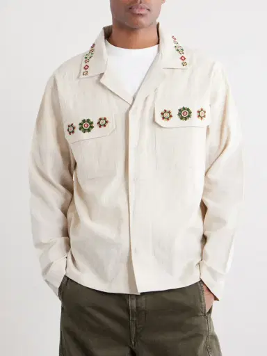 Kartik Research Surya Camp-Collar Embroidered Cotton Shirt - Men | Thumbnail 3