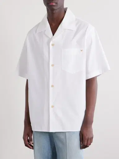 Valentino Garavani Camp-Collar Logo-Embellished Cotton-Poplin Shirt - Men | Thumbnail 3 Valentino Garavani Camp-Collar Logo-Embellished Cotton-Poplin Shirt - Men | Thumbnail 3