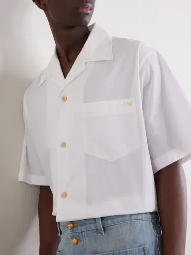 Valentino Garavani Camp-Collar Logo-Embellished Cotton-Poplin Shirt - Men | Thumbnail 5 Valentino Garavani Camp-Collar Logo-Embellished Cotton-Poplin Shirt - Men | Thumbnail 5