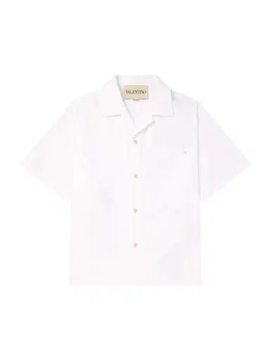 Valentino Garavani Camp-Collar Logo-Embellished Cotton-Poplin Shirt - Men | Thumbnail 1 Valentino Garavani Camp-Collar Logo-Embellished Cotton-Poplin Shirt - Men | Thumbnail 1