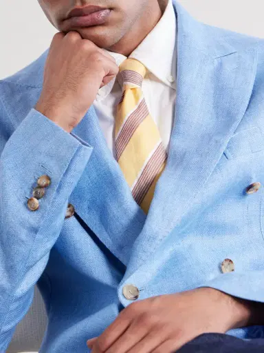 De Petrillo 7cm Striped Linen and Silk-Blend Tie - Men | Thumbnail 2