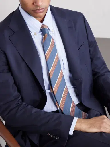 De Petrillo 7cm Striped Silk and Linen-Blend Tie - Men | Thumbnail 2