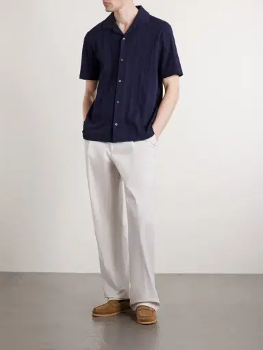 MR P. Camp-Collar Textured Organic Cotton Shirt - Men | Thumbnail 2
