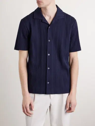 MR P. Camp-Collar Textured Organic Cotton Shirt - Men | Thumbnail 3