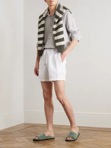 James Perse Straight-Leg Garment-Dyed Linen Drawstring Shorts - Men | Thumbnail 2