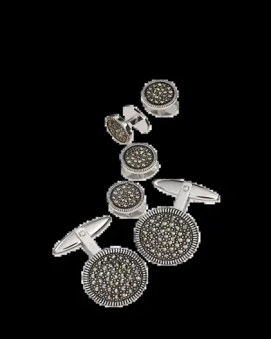 Jan Leslie Round Marcasite Cuff Link and Stud Set | Thumbnail 2