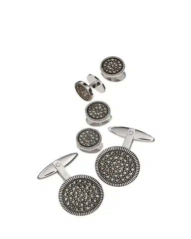 Jan Leslie Round Marcasite Cuff Link and Stud Set | Thumbnail 1