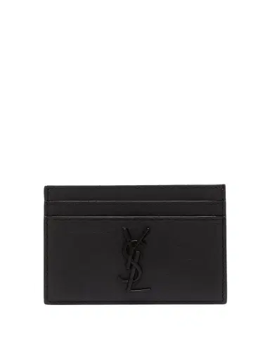 Saint Laurent YSL Monogram Croc-Embossed Leather Card Case, Black | Thumbnail 1