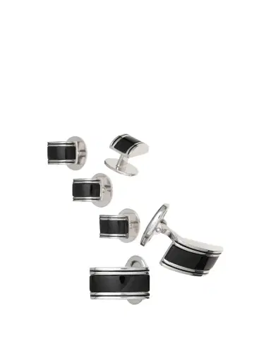 Jan Leslie Curved Onyx Cufflinks Studs Set | Thumbnail 1