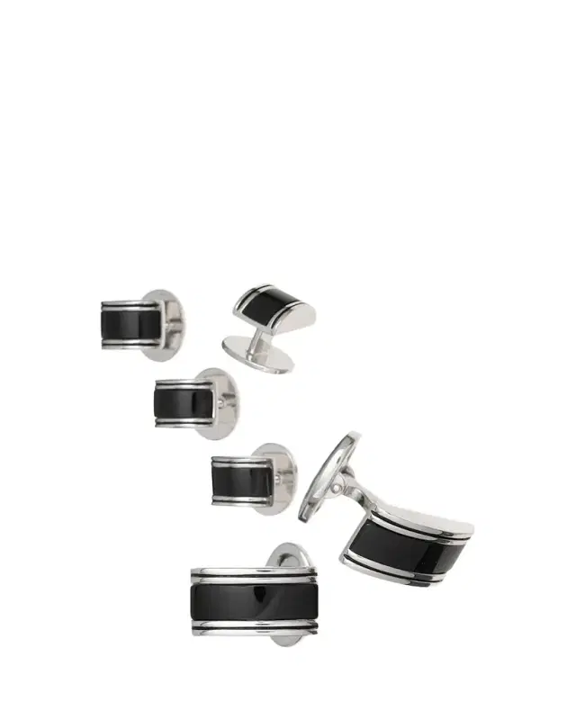Jan Leslie Curved Onyx Cufflinks Studs Set