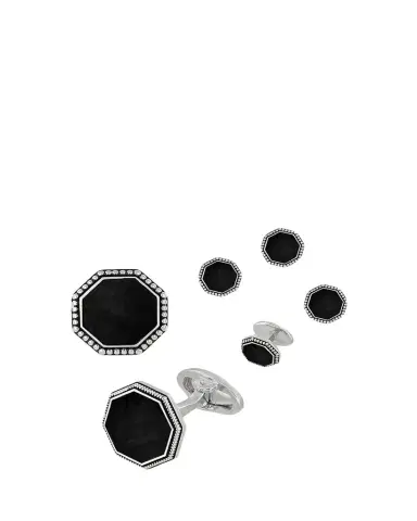 Jan Leslie Beaded Octagonal Onyx Cufflinks Studs Set | Thumbnail 1