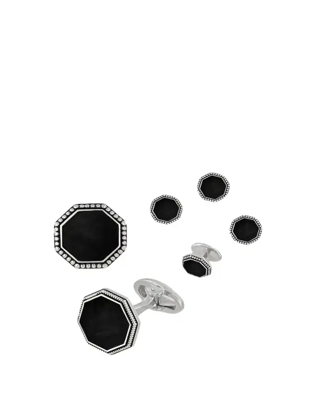 Jan Leslie Beaded Octagonal Onyx Cufflinks Studs Set