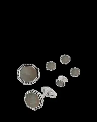 Jan Leslie Beaded Octagonal Mother-of-Pearl Cuff Links Studs Set | Thumbnail 2