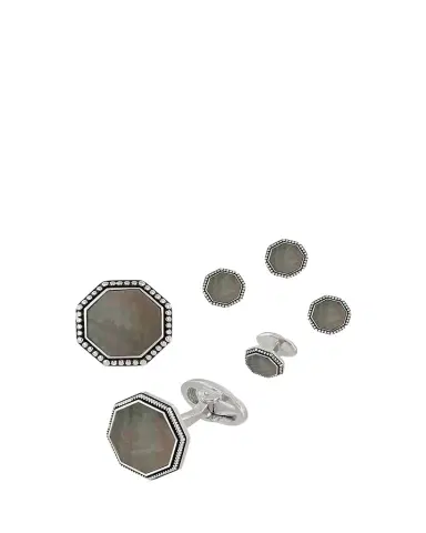 Jan Leslie Beaded Octagonal Mother-of-Pearl Cuff Links Studs Set | Thumbnail 1