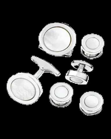 Jan Leslie Men's 925 Round Mother-of-Pearl Cufflink Stud Set | Thumbnail 2