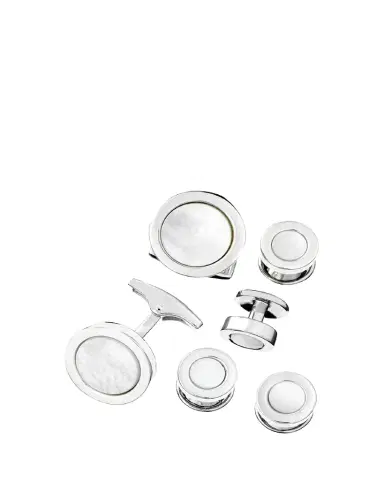 Jan Leslie Men's 925 Round Mother-of-Pearl Cufflink Stud Set | Thumbnail 1
