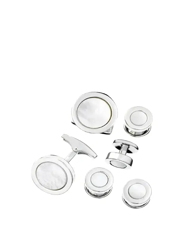 Jan Leslie Men's 925 Round Mother-of-Pearl Cufflink Stud Set