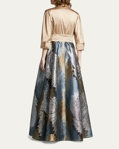 Rickie Freeman for Teri Jon Taffeta Shirtdress w/ Feather Metallic Jacquard | Thumbnail 3 Rickie Freeman for Teri Jon Taffeta Shirtdress w/ Feather Metallic Jacquard | Thumbnail 3